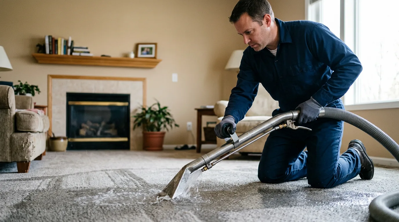 Water damage restoration technician working near Carlyle, IL
